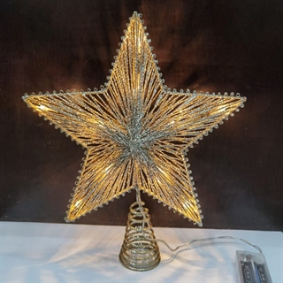 Topstjerne med lys til juletræ – med glimmer - champagne